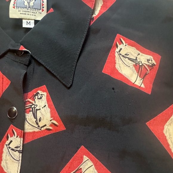 VTG Desert West By Sherry Holt AOP Horse Print Western Blouse Women's M 90’s USA - Picture 3 of 13